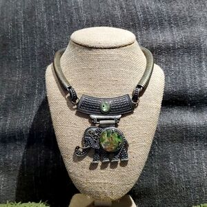 ELEPHANT ABALONE CHOKER  Statement necklace  W 2.5 INCH  EXTENSION